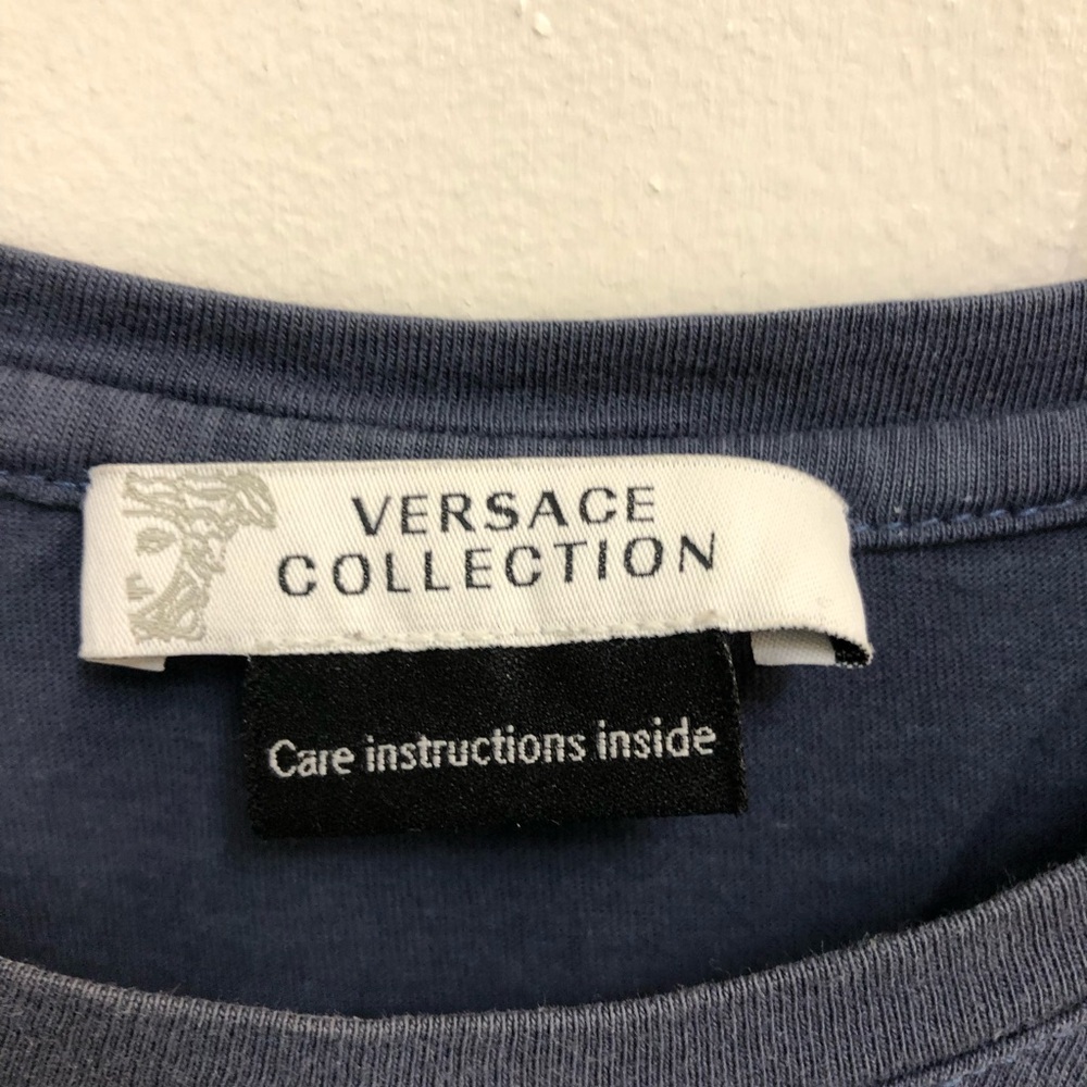 Versace Collection: Logo Embroidered Steel Blue sz.M T Shirt GENTLY WORN